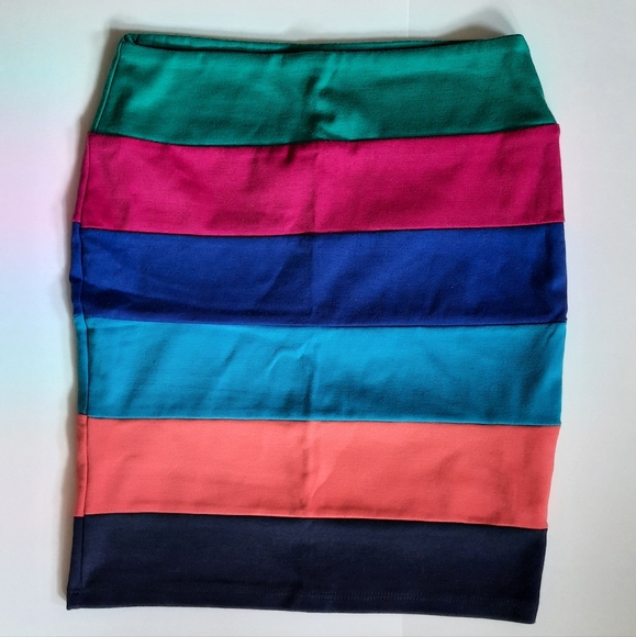 MONTEAU: Striped Colour Block Mini Skirt, Size S - Picture 1 of 3